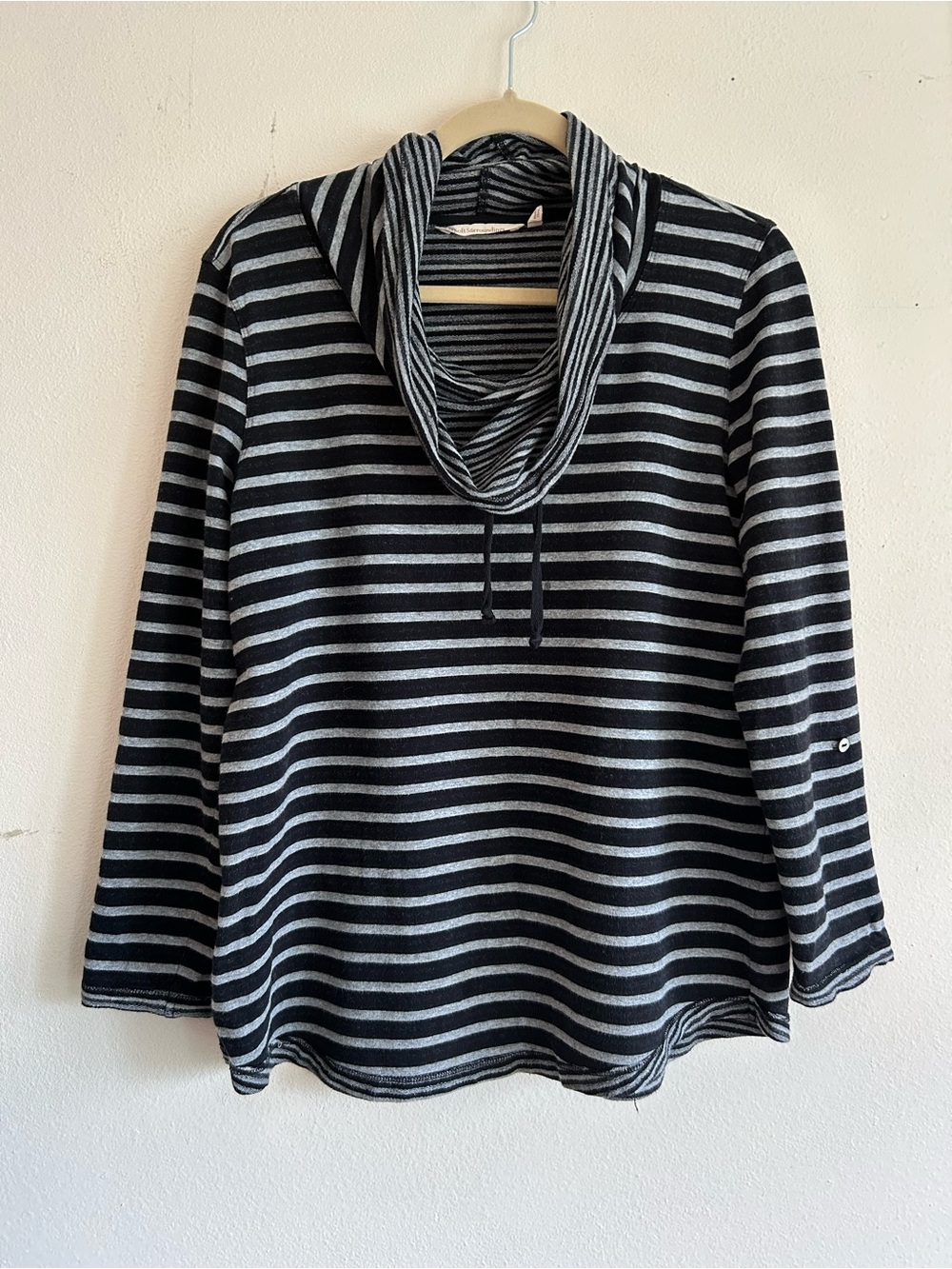 Soft Surroundings Striped Cowl Neck Sweater in Black and Gray